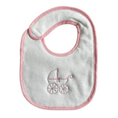 Sardon New Baby Pram Embroidered Velcro Bib in Pink
